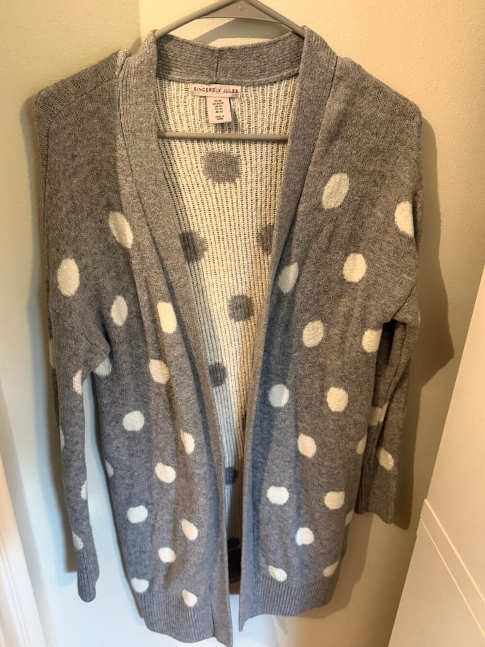 Sincerely Jules XS Grey Polka Dot Open Front Duster Cardigan Sweater